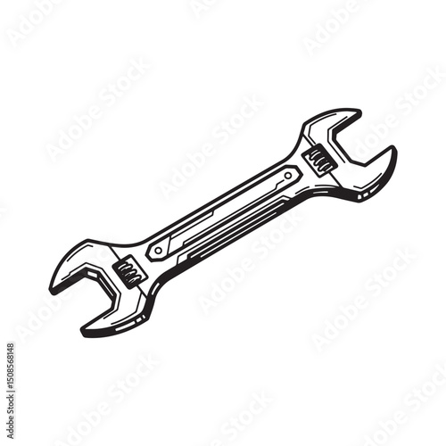 Cyberpunk Wrench Icon, Black and White Vector Illustration for A