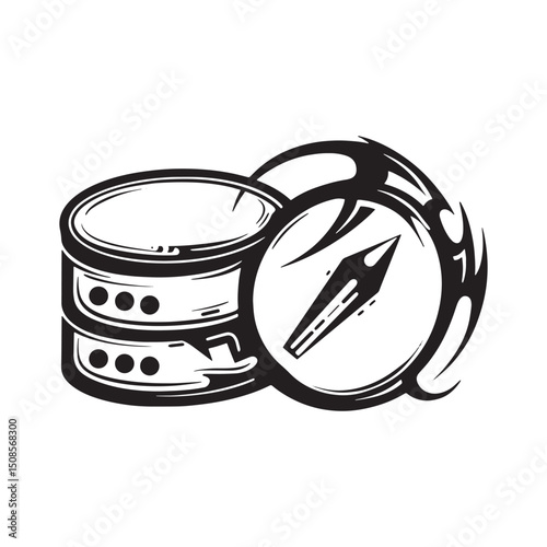 Tribal Tattoo Style Backup Icon, Black and White Vector Illustra