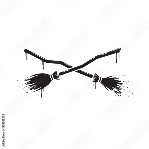 Whimsical Witch Broomsticks with Dripping Paint Effect for Merch