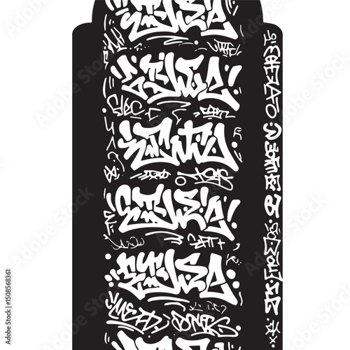 Stylized Silo Icon Covered in Graffiti Tags, Black and White Vec
