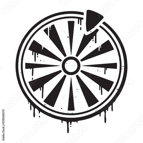Monochrome spin wheel illustration featuring dripping paint effe