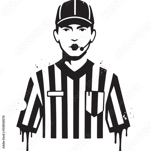 Striking Referee Icon with Stencil Dripping Paint Effect in Blac