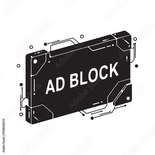 Cyberpunk Ad Block Icon, Modern Black and White Vector for Merch