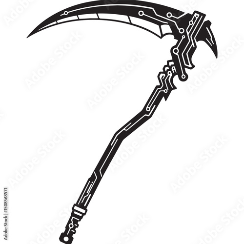 Cyberpunk Scythe of Death Icon Black and White Vector Apparel Pr