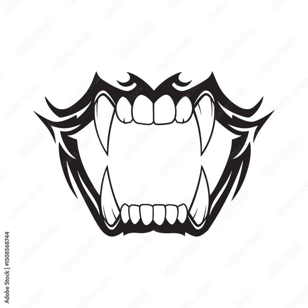 Fototapeta premium Striking Vampire Fangs Tribal Tattoo Icon for Merchandise and Ap
