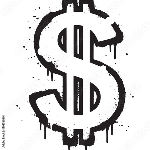 Stylized dollar symbol with stencil and dripping paint effect gr