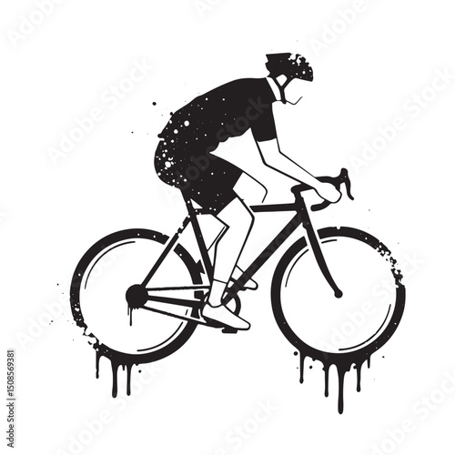 Monochrome Cyclist Silhouette with Dripping Paint Effect for App