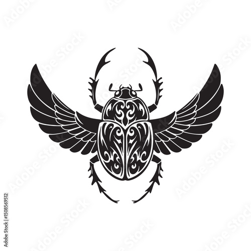 Intricate Scarab Beetle Rebirth Icon in Tribal Tattoo Style Vect