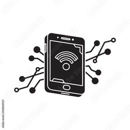 Cyberpunk Mobile Network Icon for Merchandise Apparel Print Desi