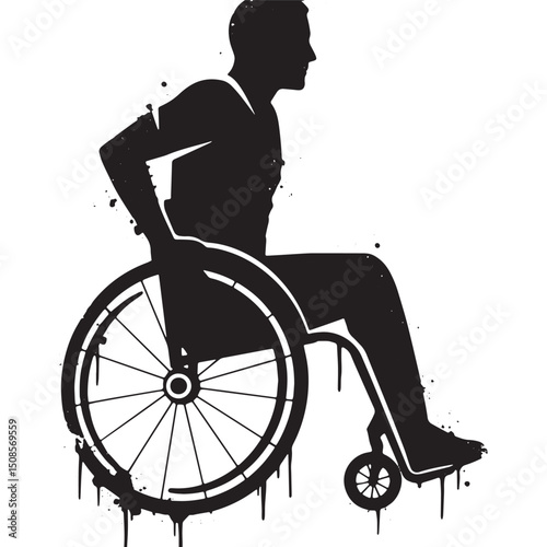 Black and white vector image of a disabled athlete in a wheelcha
