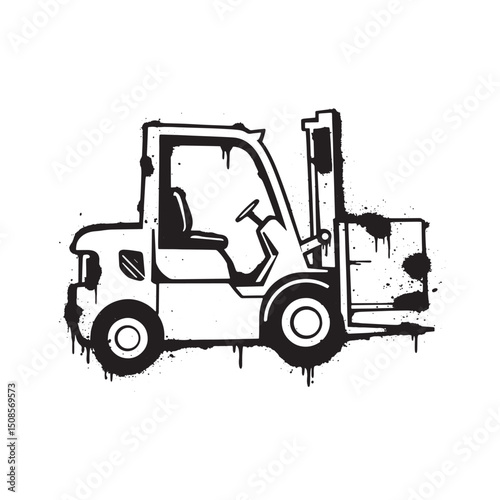 Forklift Truck Vector Illustration with Stencil Dripping Paint S