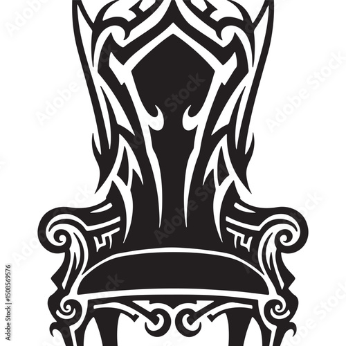 Majestic throne illustration with tribal tattoo elements artwork