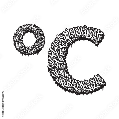 Degree Celsius symbol in a graffiti style, vector format, black