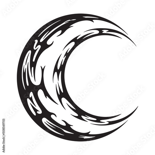 Waxing Gibbous moon in tribal tattoo style artwork for merchandi