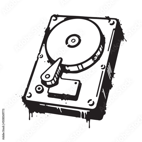 Stylized hard drive vector illustration with stencil spray paint