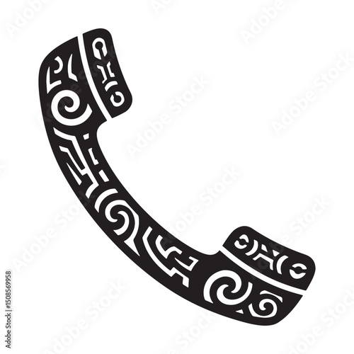 Stylized telephone handset icon with tribal tattoo elements desi