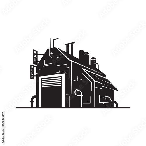 Cyberpunk Warehouse Vector Illustration for Merchandise and Appa