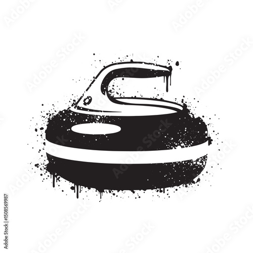 Striking Black and White Curling Stone Icon with Dripping Paint
