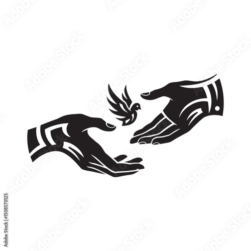 Symbolic Forgiveness Dove Between Hands Tribal Tattoo Black and