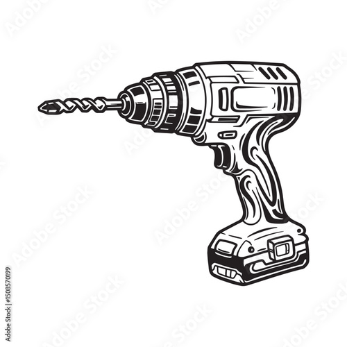 Impact Driver Icon with Tribal Tattoo Style, Black and White Vec