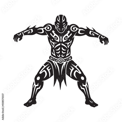 Tribal Warrior Icon with Intricate Tattoo Design for Merchandise