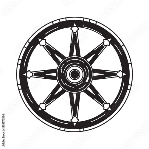 Cyberpunk Dharma Wheel Vector Graphic for Merchandise and Appare