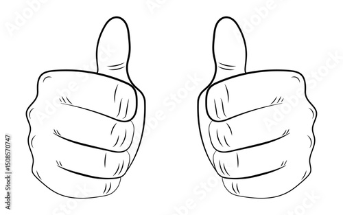 Stylized thumb up rating hand illustration showing a raised approval gesture symbolizing satisfied success agreement or positive feedback Isolated on a transparent background