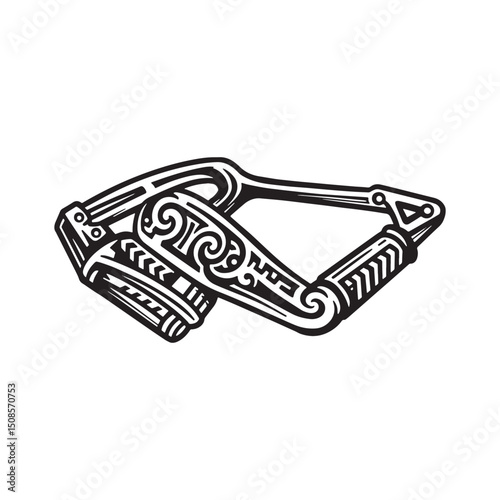 Detailed Puller Icon with Tribal Tattoo Style, Black and White V