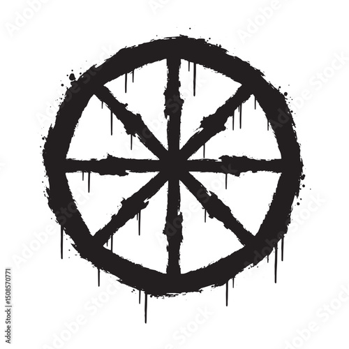 Monochrome Bagua Pa Kua Icon with Dripping Stencil Paint Vector