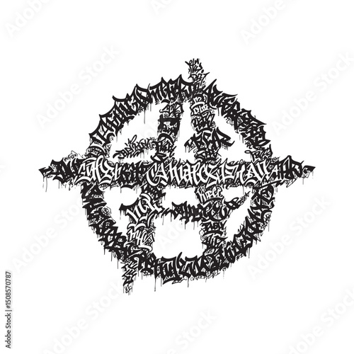 Unique Anarchy Symbol with Graffiti Style in Black and White Vec