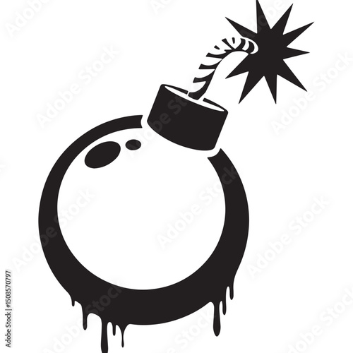 Explosive concept bomb icon with paint drips stencil style vecto