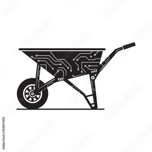 Futuristic Wheelbarrow Icon in Cyberpunk Style for Merchandise P