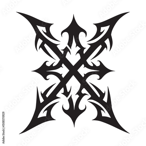 Intricate tribal tattoo design featuring the mark of the beast,