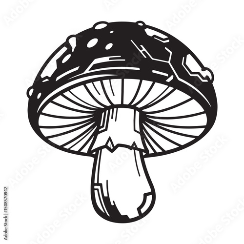 Cyberpunk Mushroom Icon, Futuristic Black and White Vector Desig