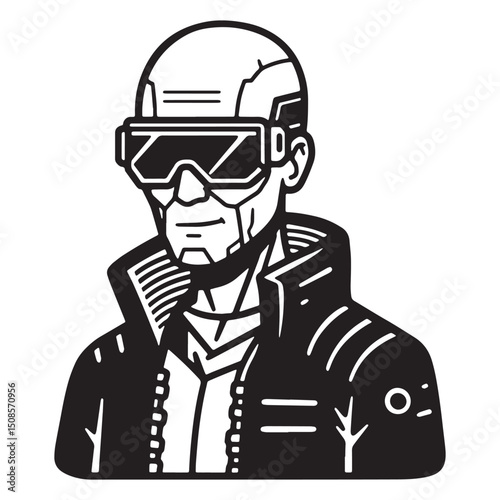 Futuristic Cyberpunk Retirement Icon Design for Merchandise Appa