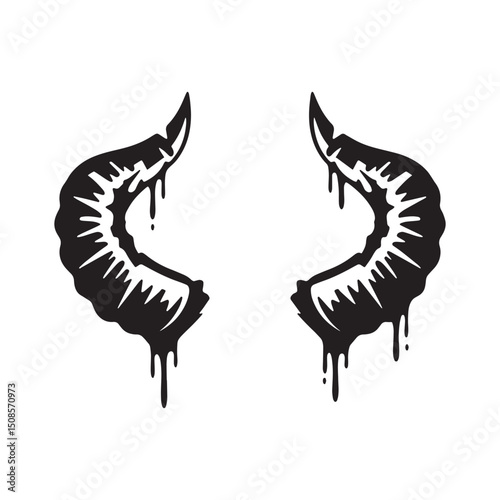 Devil's Horns Icon with Stencil Dripping Paint in Black and Whit