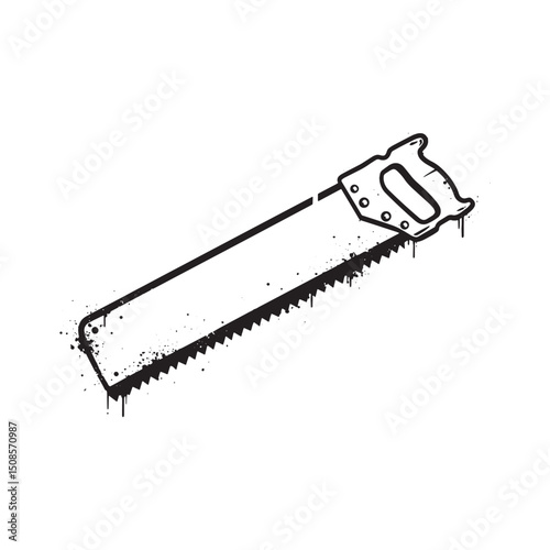 Hand Saw icon dripping paint stencil, black and white vector, me