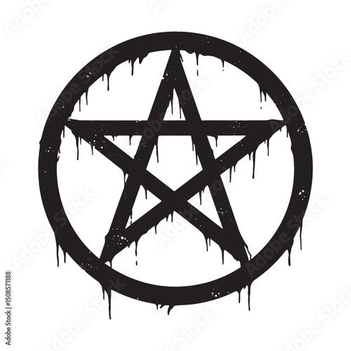 Distressed Satanic Pentagram Icon with Dripping Paint Vector Ill