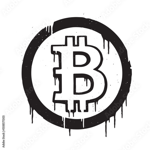 Bitcoin Symbol with Dripping Paint Stencil Effect Vector Art