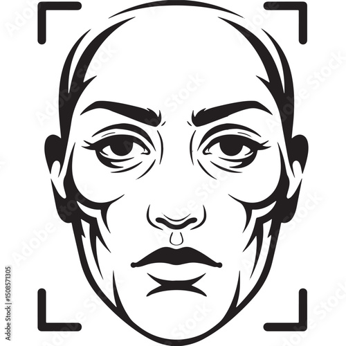 Black and White Face Recognition Icon with Tribal Tattoo Style f