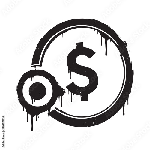 Dividend Yield icon in stencil style dripping paint black and wh