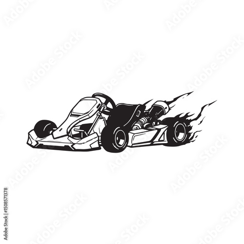Sleek Go Kart Cyberpunk Icon, Dynamic Black and White Vector Des