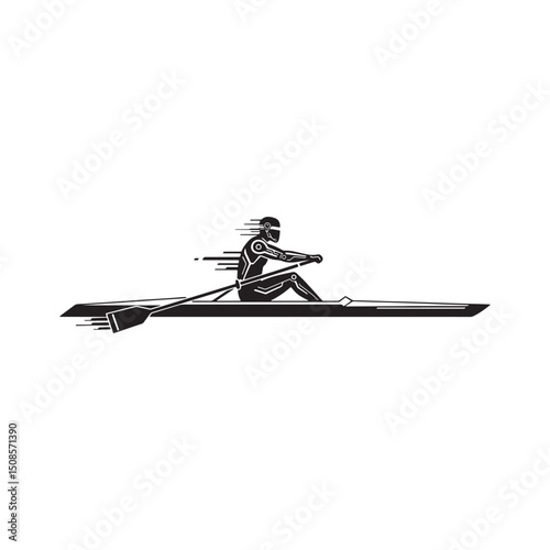 Cyberpunk Rowing Icon, Black and White Vector for Merchandise Ap