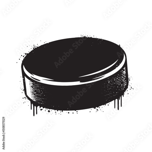 Hockey puck icon with grunge stencil effect for apparel prints