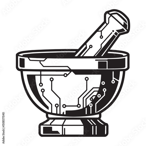 Futuristic Mortar and Pestle Cyberpunk Icon for Modern Merchandi
