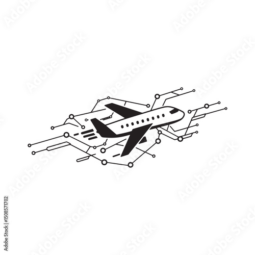 Cyberpunk Travel Agency Icon, Black and White Vector for Merchan