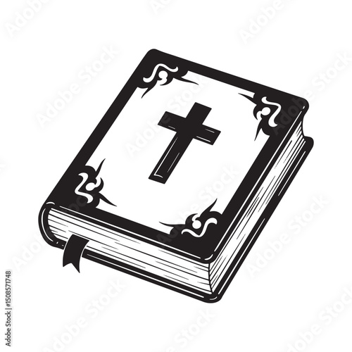 Book of Hours icon with tribal tattoo, black and white vector im