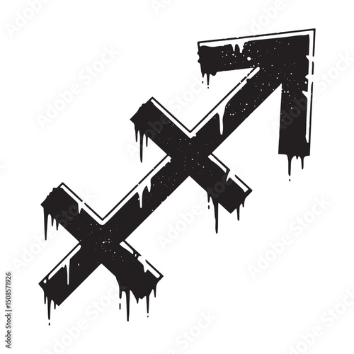 Sagittarius zodiac sign icon with dripping stencil paint illustr