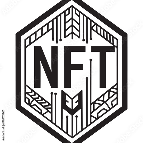 Cyberpunk NFT Icon Black and White Vector for Merchandise Appare