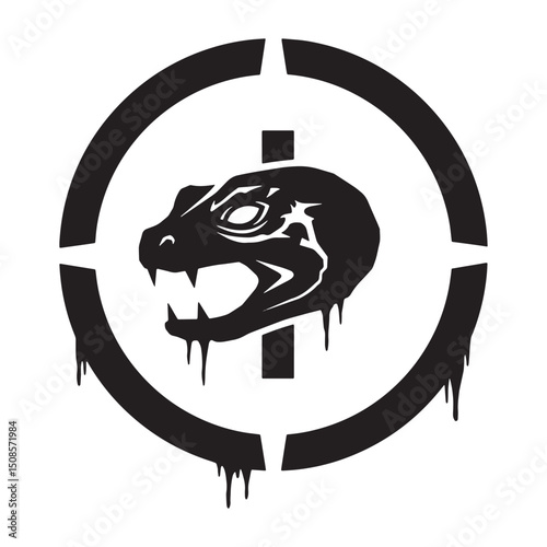 Reptilian Agenda Icon with Dripping Paint Stencil in Black and W